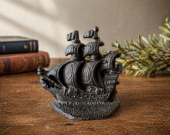 Vintage Cast Iron Ship Bookends Set Nautical Decor | Pirate Ship Bookends | Coastal Library Decor | Sailing Ship Figurines