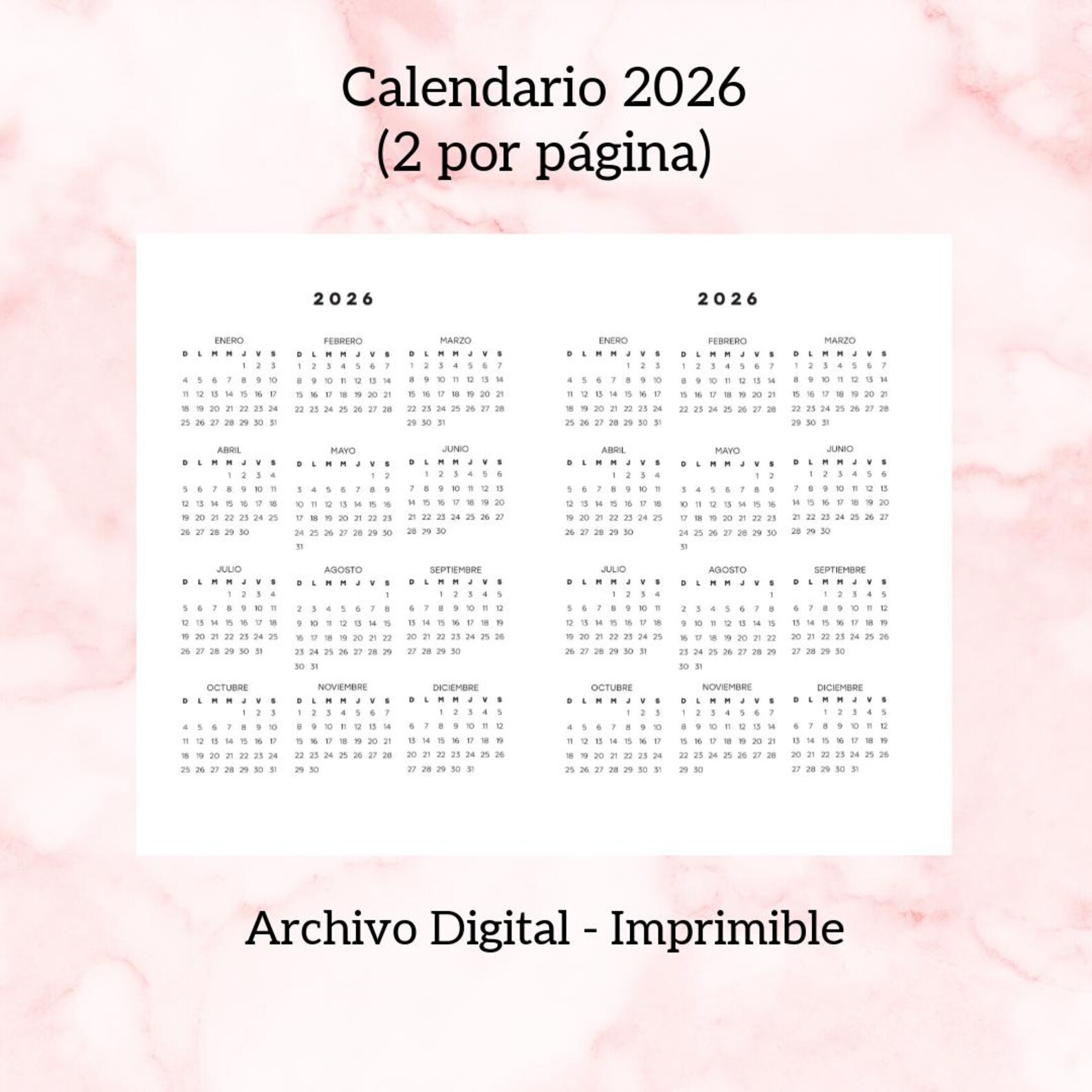 Calendario 2026 - archivo en PDF para imprimir - Etsy México