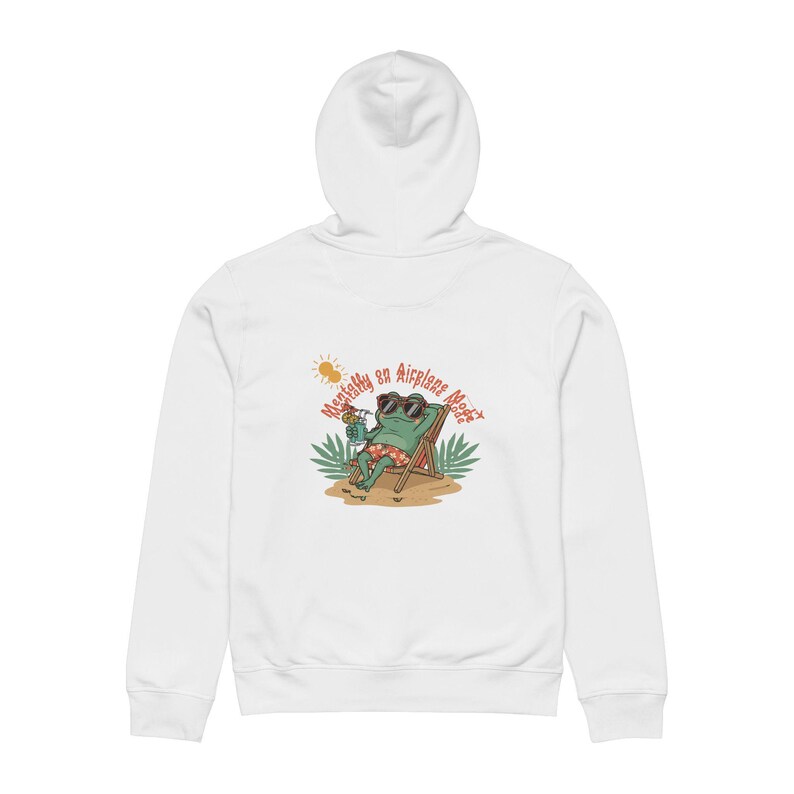 Relaxing Frog Drummer Hoodie | Beach Illustration, 'Weekend on Airplane Mode' Bild 2