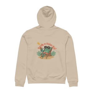 Relaxing Frog Drummer Hoodie | Beach Illustration, 'Weekend on Airplane Mode' Bild 6
