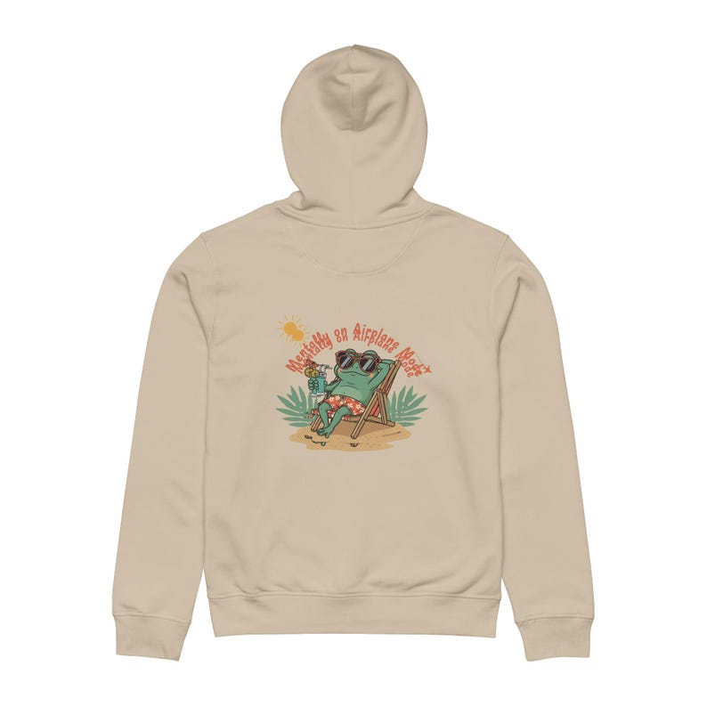 Relaxing Frog Drummer Hoodie | Beach Illustration, 'Weekend on Airplane Mode' Bild 6