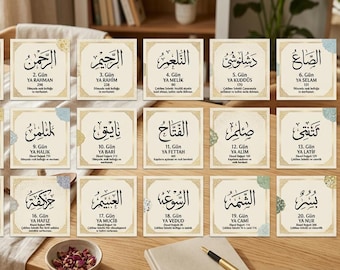 21 Tage Esma-ul Husna Challenge Karten, Islamische Meditation, Täglicher Dhikr PDF (Digitaler Download)