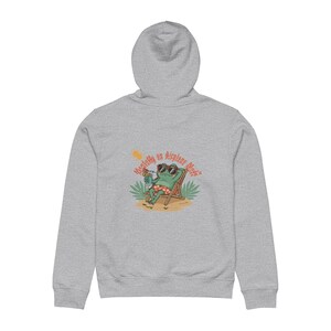 Relaxing Frog Drummer Hoodie | Beach Illustration, 'Weekend on Airplane Mode' Bild 4