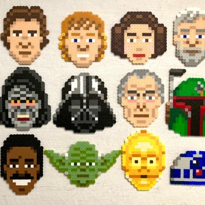 Star Wars Retro Pixel Portraits Pop Art. 8 bit Sprites. Perler Bead Magnets. Pins.