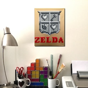 Leyenda 3D de Zelda Box Art Retro Gaming 8 Bit Pixel Art. Perler Cuentas en Lienzo.