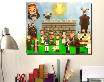 Monty Python Holy Grail Retro-Kunst, 8-Bit-Pixel-Kunst, Perlenperlen auf Leinwandfiguren