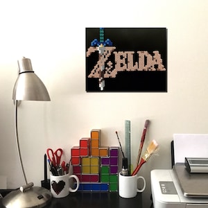 3D Zelda Breath of the Wild Retro Gaming Pixel Art. Perler Beads on Canvas.
