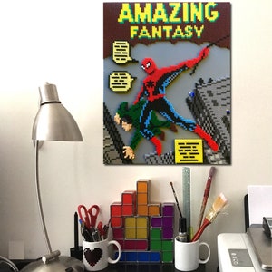 3D Amazing Fantasy Spider-Man Perler Bead Pixel Pop Art
