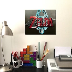 3D Zelda Twilight Princess Retro Gaming Pixel Art. Perler Beads on Canvas.