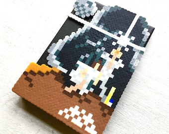 Póster retro de Star Wars en 3D. Arte pixelado hecho a mano. Cuentas Perler sobre lienzo.