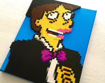3D Shary Bobbins Arte Retro. Retrato de píxeles hecho a mano. Abalorios Perler en lienzo. Los Simpson. Mary Poppins.
