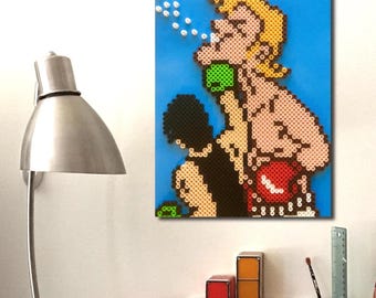 3D Punch Out Glass Joe - Retro Gaming 8 bit Pixel Art. Perler Beads on Canvas.