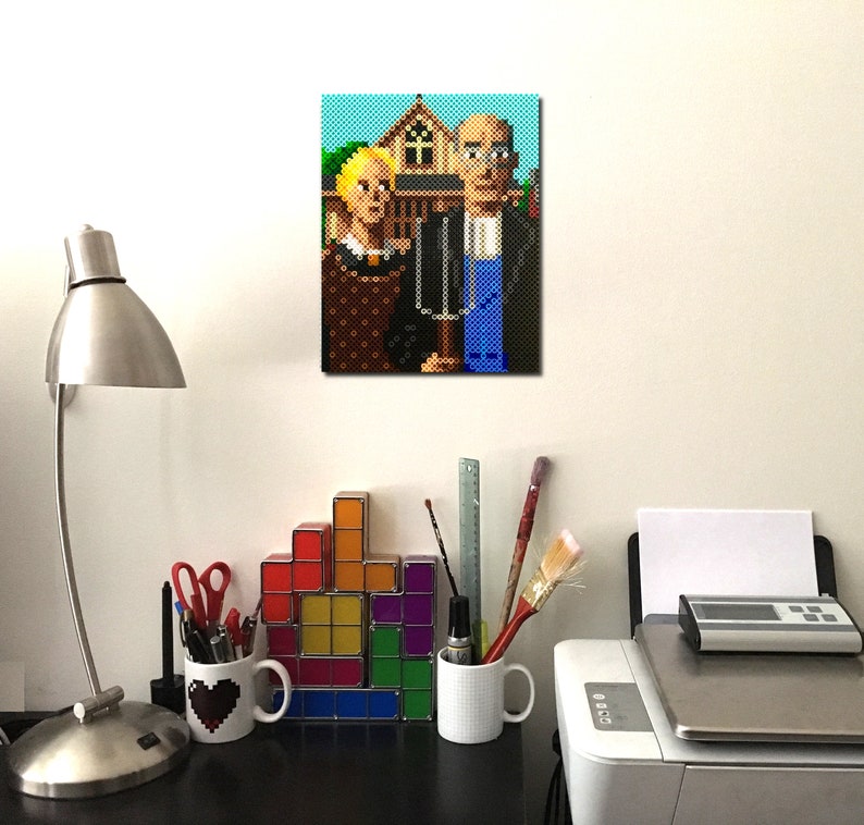 American Gothic Perler Bead Pixel Pop Art | Etsy