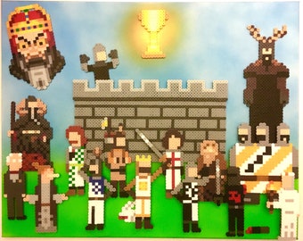 Monty Python Holy Grail Handmade Pixel Art, Perler Beads on Canvas Characters