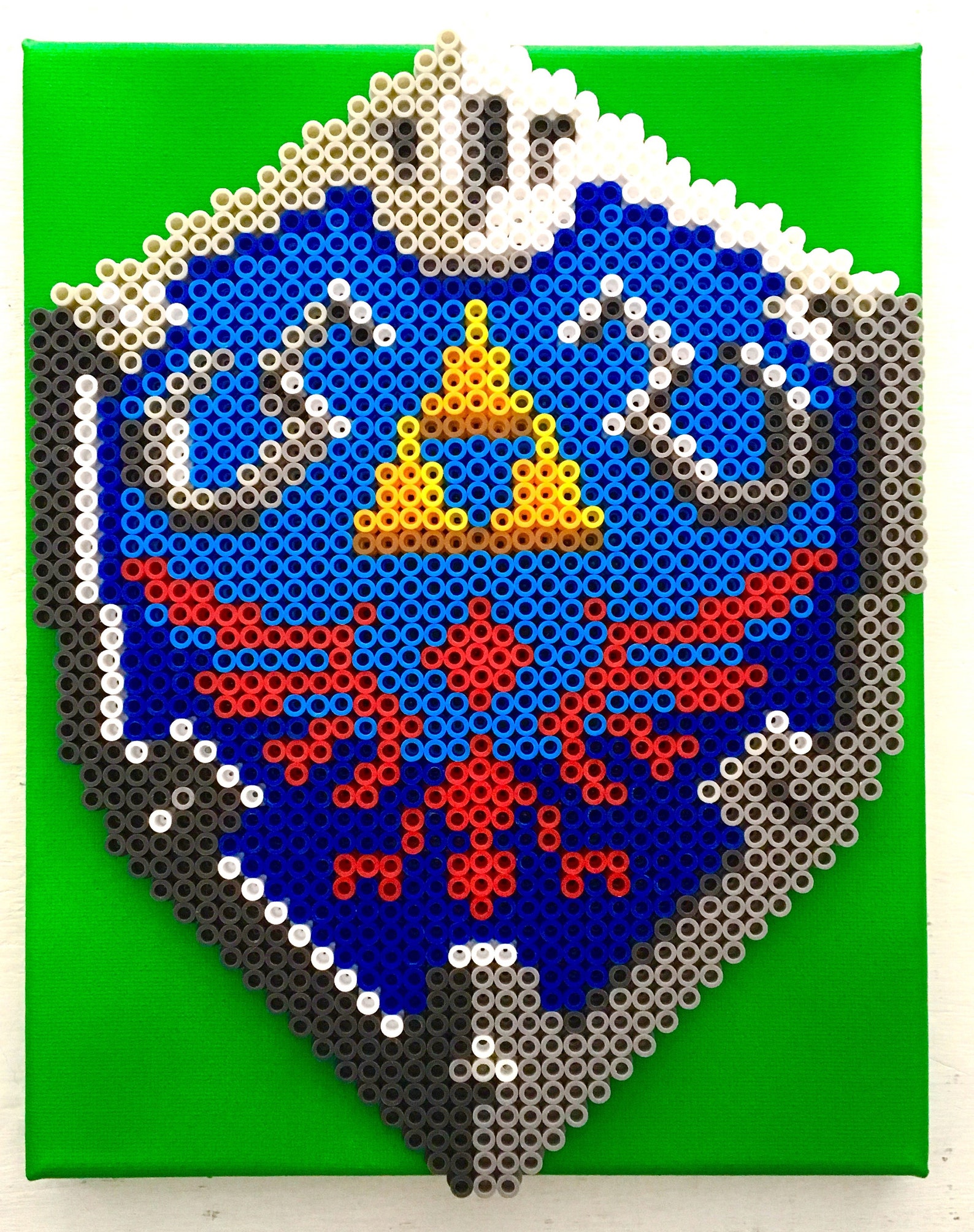 Retro Zelda Hylian Shield Pixel Art. Perler Beads on Canvas. Etsy