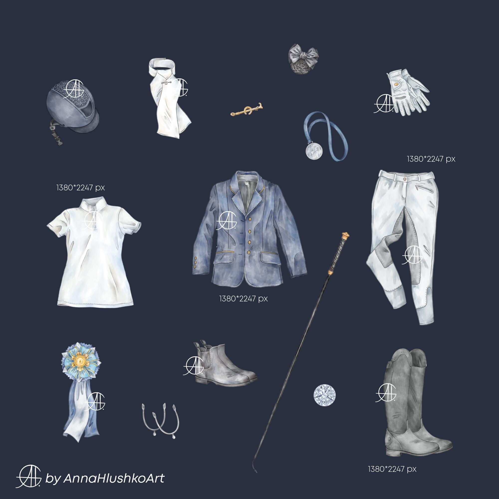 Horse Riding Equipment Clipart | Dressage Competition Set | Watercolor ...
