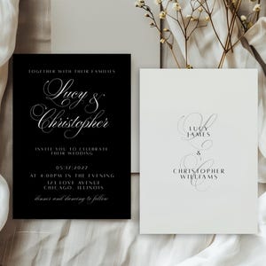 Old Money Classic Wedding Invitation | Printable Editable Canva Template | Black and White Elegant Vintage Cursive Invite with Photo
