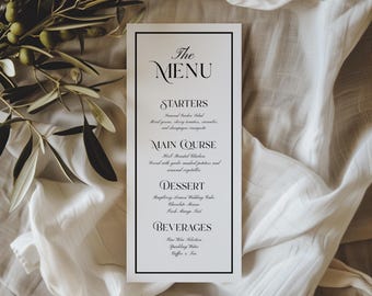 Oude geld elegante bruiloft menusjabloon | Afdrukbaar trouwmenu | Minimalistische menukaart | Bruiloftsreceptiemenu | DIY canvas bruiloftsjabloon
