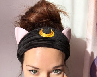 Black or White Cat Ear Moon head wrap, hair band, headband perfect for applying make up and washing your face