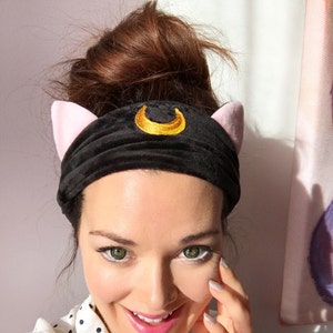 Black or White Cat Ear Moon head wrap, hair band, headband perfect for applying make up and washing your face