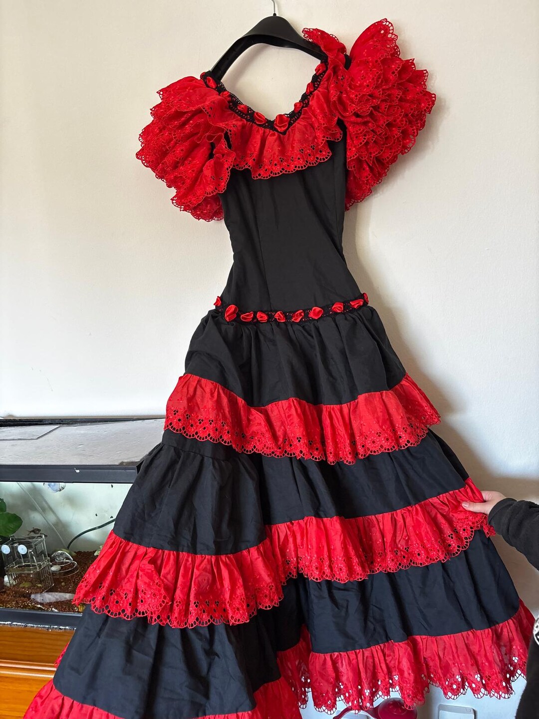 Spanish Ruffles Authentic Spanish Flamenco Dress, Black Red Embroidered Ruffles ...