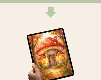 Mushroom Cottage Autumn Printable Wall Art - Cottagecore Watercolor Print Botanical Nursery Decor Digital Download Instant Gift