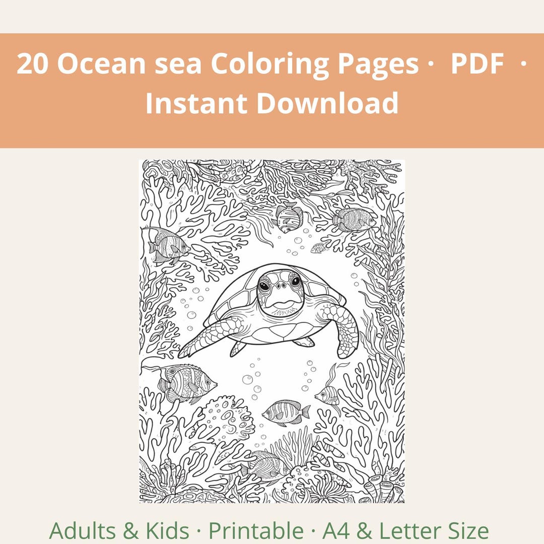 Ocean Sea Creatures Coloring Pages for Adults & Kids (PDF Download) - Etsy