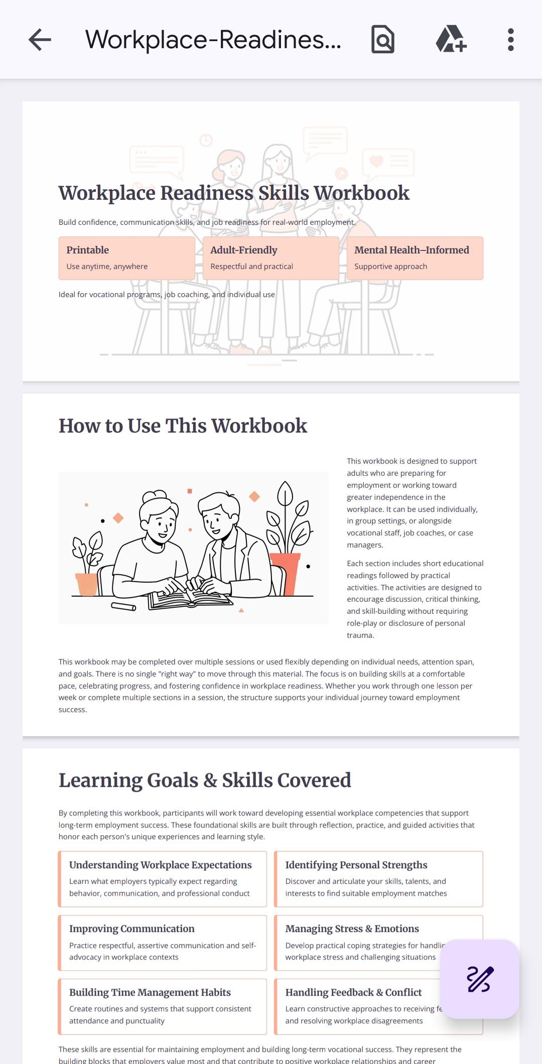Work Readiness Tips Handout.pdf Workplace Readiness Skills Workbook for Adults | Mental Health Friendly ...