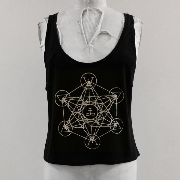 Satans Sigil Metatron's Cube with Earth, Fire, Water and Air elements- Black