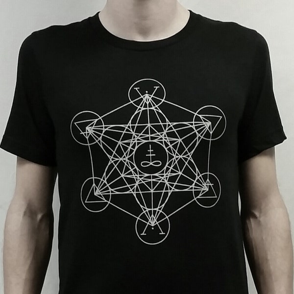 Satans Sigil Metatron's Cube with Earth, Fire, Water and Air elements- Black