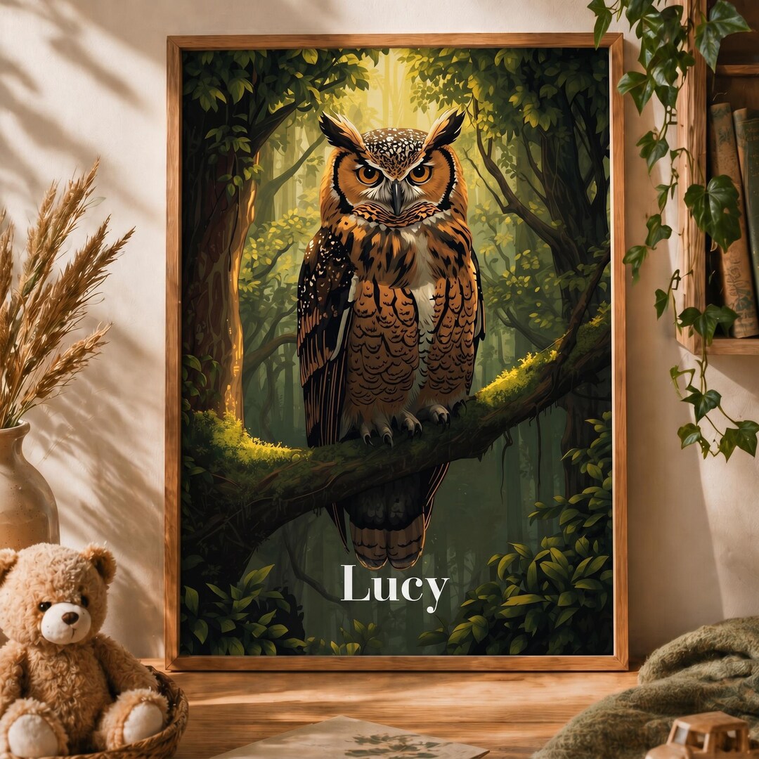Personalized Owl Wall Art Print – Kids Room Gift – Woodland Nursery ...