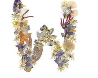 Impresión floral de la letra W - Arte del alfabeto botánico