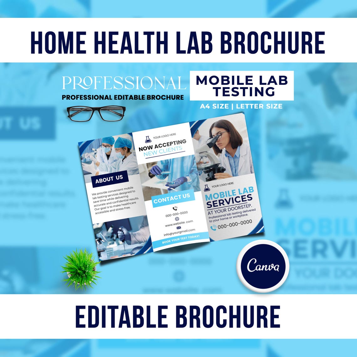 Lab Advertising Mobile Lab Testing Trifold Brochure Template | Editable Canva Medical ...