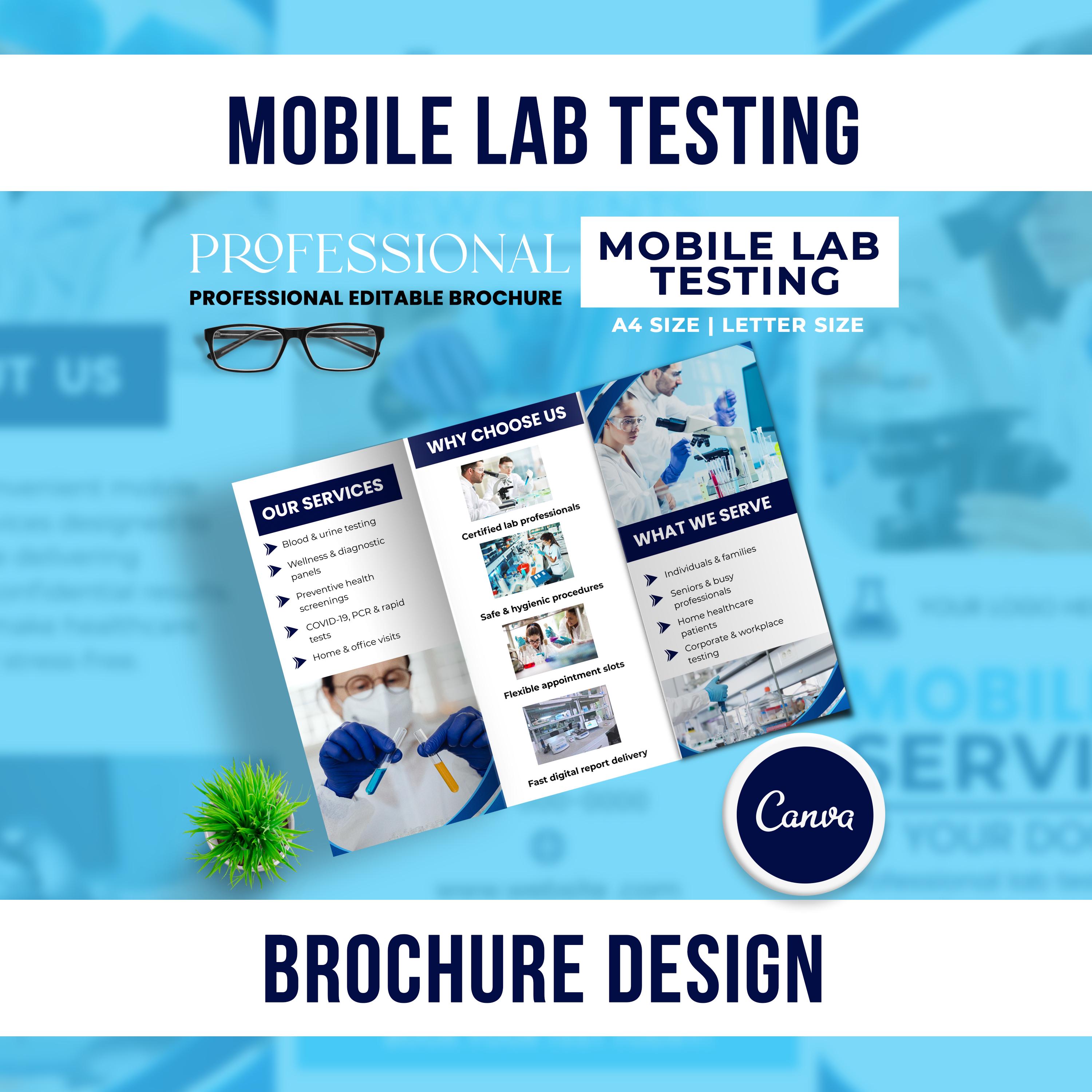 Example Lab Service Brochure.pdf Mobile Lab Testing Trifold Brochure Template | Editable Canva Medical ...