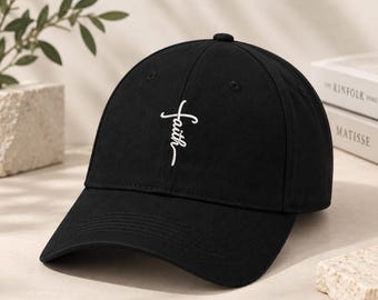 Embroidered Faith Cross Hat, Christian Baseball Cap, Religious Gift for Women Men, Faith Based Dad Hat, Church Apparel