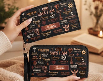 Personalized Bible Verse Wallet for Women, Custom Name Christian Zipper Clutch Purse, Faith Gift for Sister Friend