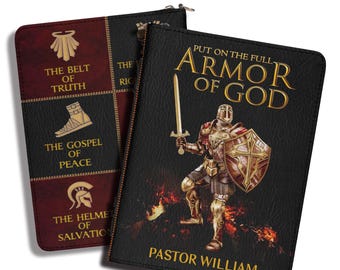 Personalized Armor of God Bible Cover, Custom Name Leather Scripture Case, Christian Pastor Gift