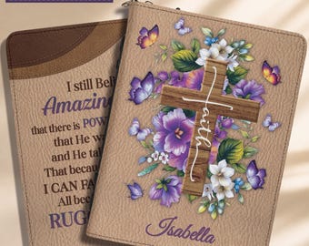 Custom Bible Cover with Name, Personalized Bible Case for Women, Leather Scripture Journal Holder, Floral Church Bag, Christian Gift for Her