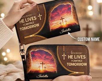 Personalized Bible Cross Wallet for Women, Custom Name Christian Zipper Clutch Purse, Faith Gift for Sister Friend