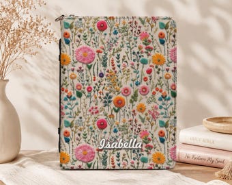 Personalized Floral Bible Cover with Name, Custom Wildflower Bible Case Bag, Leather Journal Sleeve Protector, Christian Gift for Her