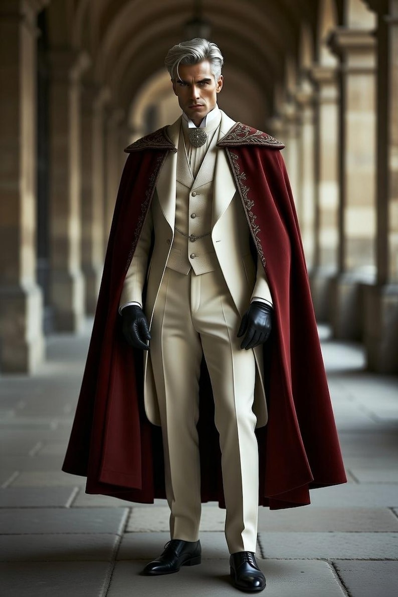Vampire Formal Victorian Men's Formal Suit With Cape - Red Velvet Cloak - Gothic ...