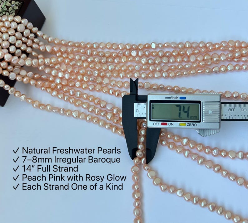Calip R Peach Peach Pink Baroque Pearl Strand – 7-8mm Freshwater Pearls, 14