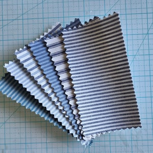Junk Journal Fabric Ticking Design Tags Blueish Grey