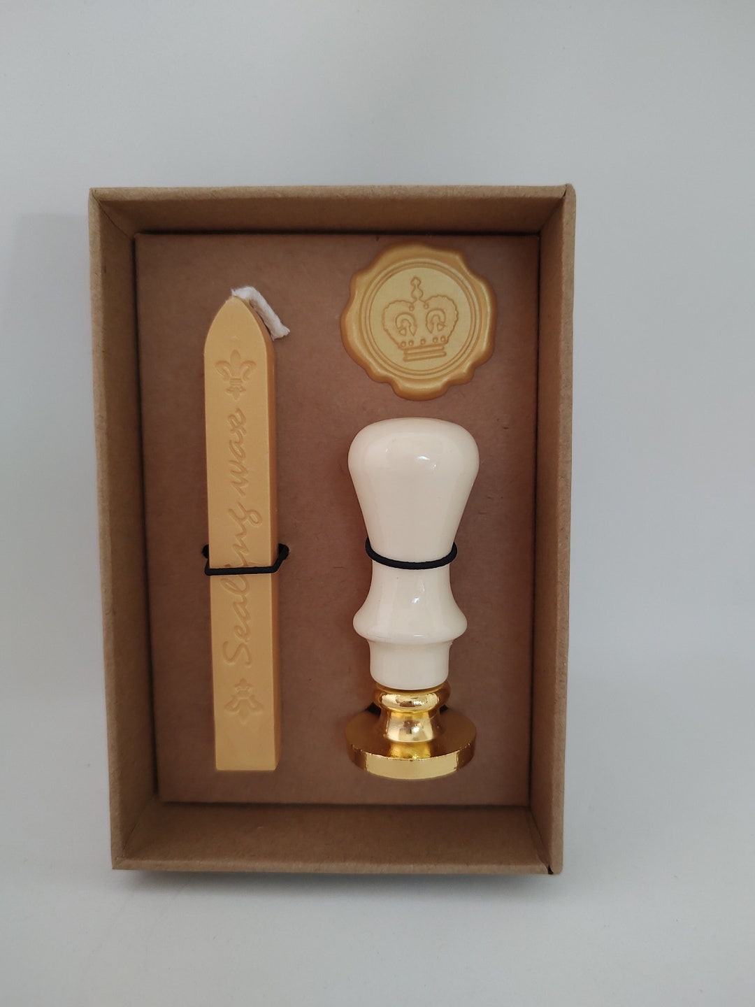 Wax Seal Wooden Handle Stamp With Wax Crown Pattern Etsy