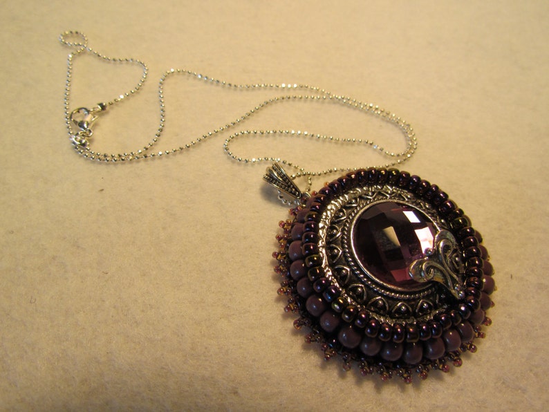 Beaded Glass Cabochon Necklace Etsy