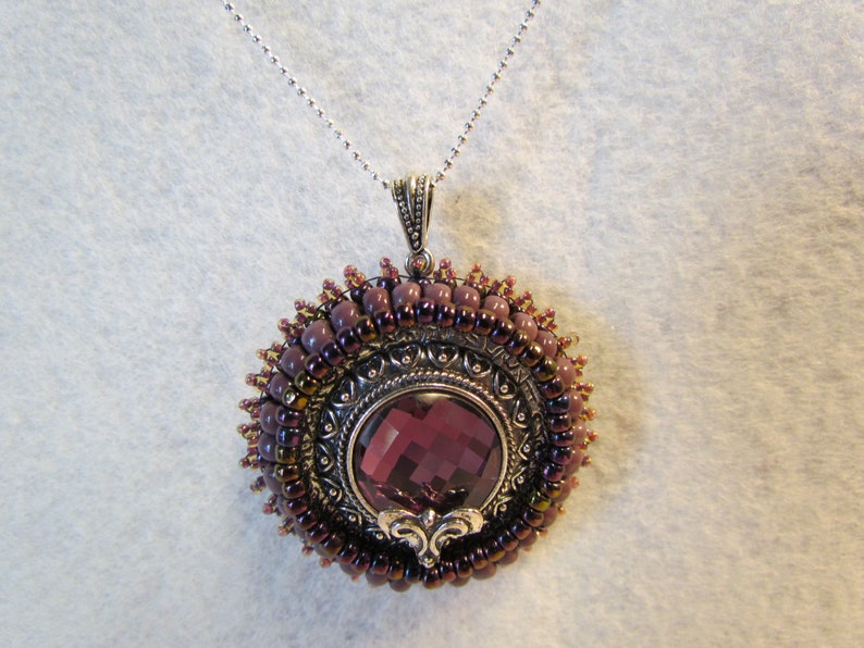 Beaded Glass Cabochon Necklace Etsy