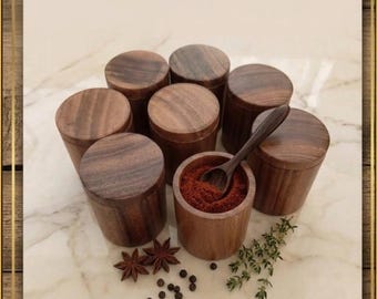 Handmade Wooden Spice Jars | Rustic Kitchen Storage, Eco-Friendly Organiser