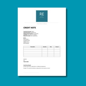 Editable Credit Note Template | A4 Word Document - Digital Download - Etsy