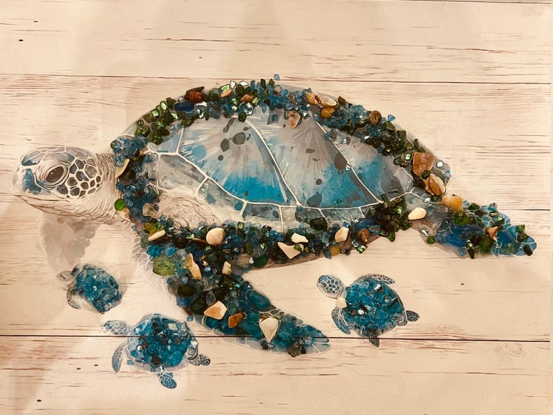 12x16 in 3D Sea Turtle in Turquoise Oceanic Hues - Etsy