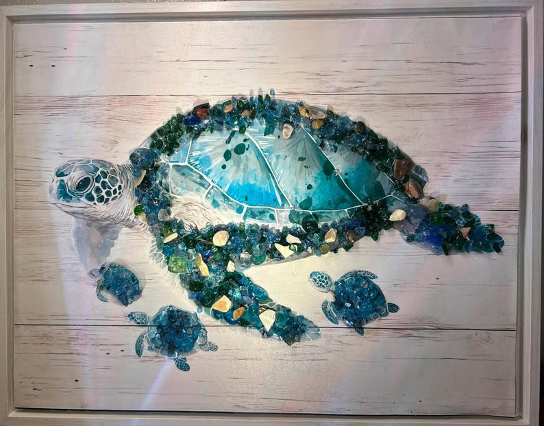 12x16 in 3D Sea Turtle in Turquoise Oceanic Hues - Etsy